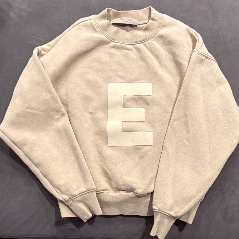 Essentials Cream Crewneck Sweater with E